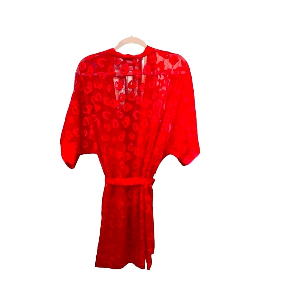 Morgan Taylor Intimates Sheer Belted Robe, Red Hearts Sz Small - Picture 5 of 7